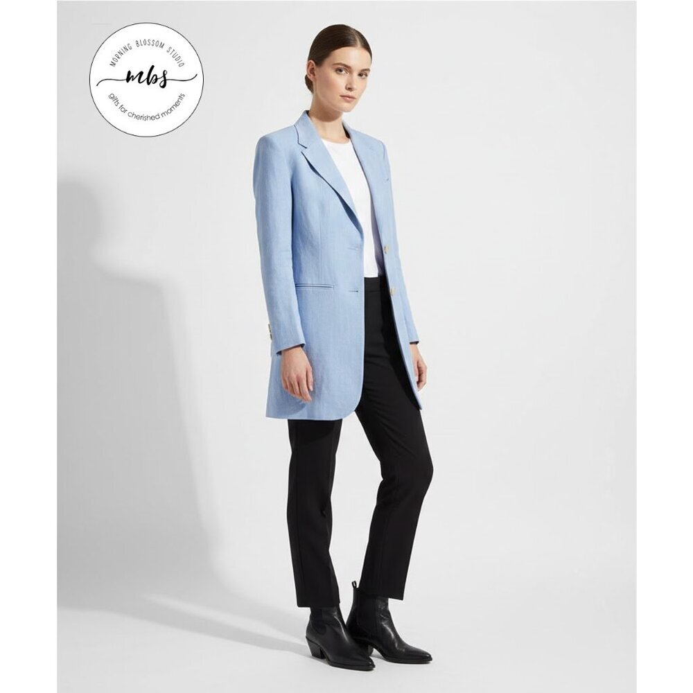 Club Monaco Linen Blend Long Blazer With Shoulder Pads Blue Women SP